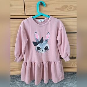 H&M Dusty Pink Bunny Print Easter Dress Long Sleeve Size 5T 6T